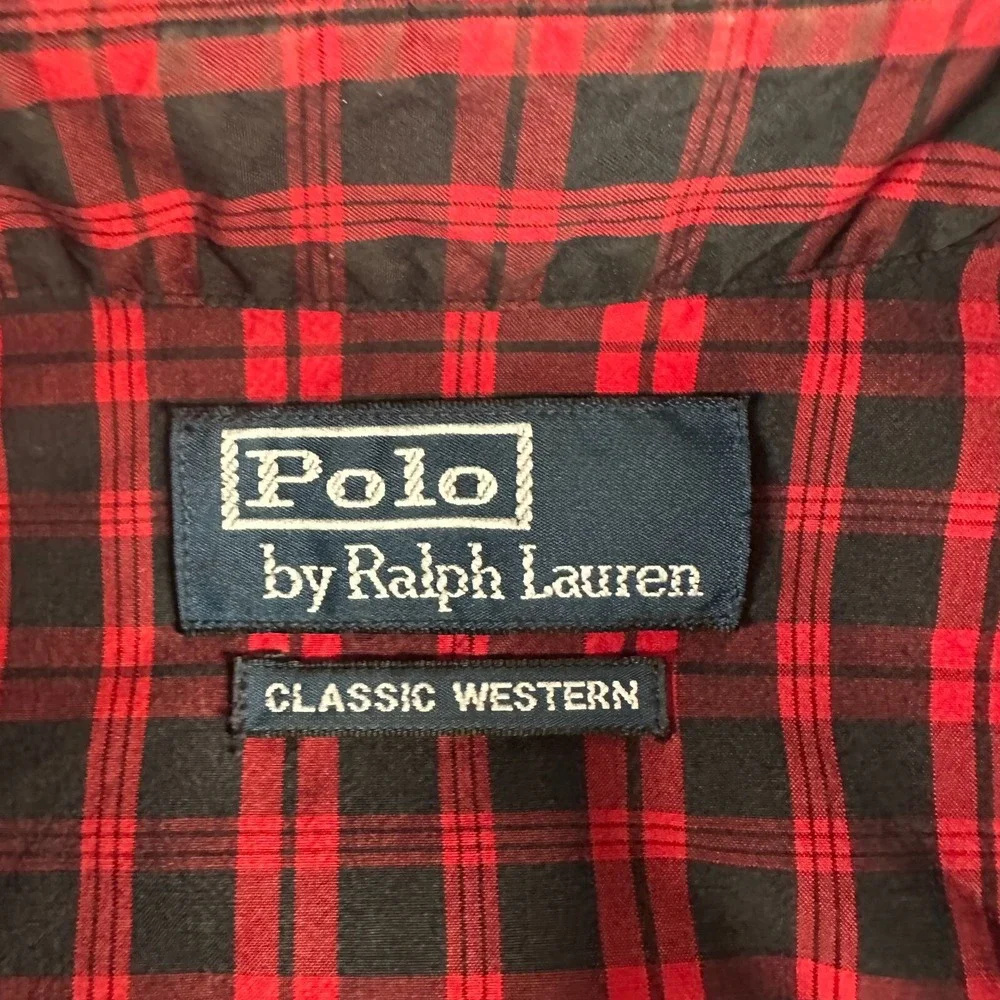 Vtg Polo Ralph Lauren Classic Western Shirt Mens XL Red Black‎ Plaid Pearl Snap